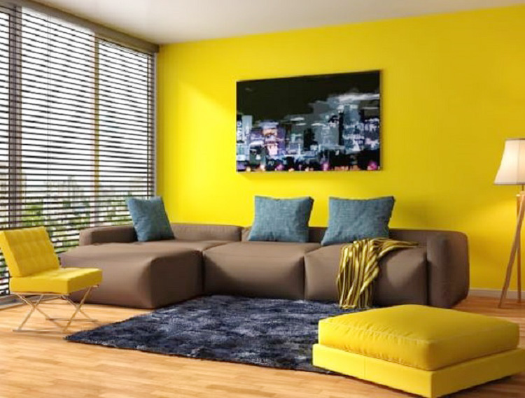 tường màu vàng chọn sofa màu gì
